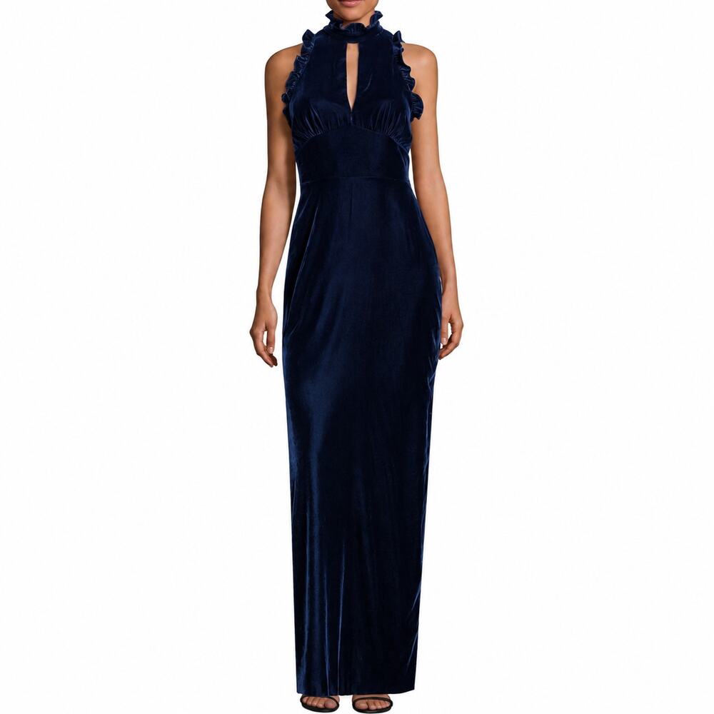Shoshanna Midnight Ruffled Neck Sleeveless Velvet Gown Sz. 8
